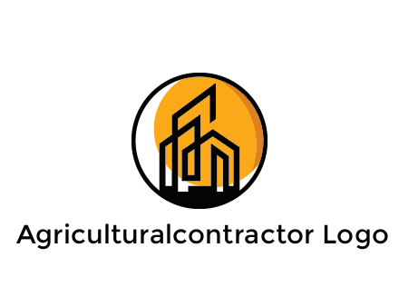 line art building in circle with sun construction logo