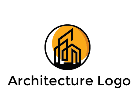 line art building in circle with sun construction logo