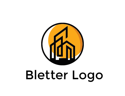 line art building in circle with sun construction logo