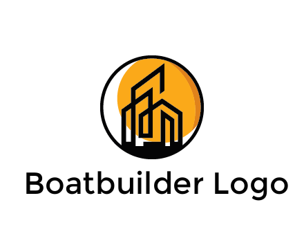 line art building in circle with sun construction logo
