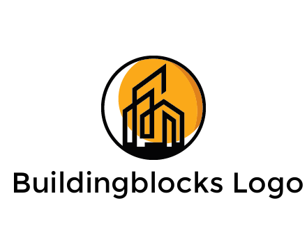 line art building in circle with sun construction logo