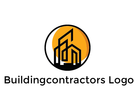 line art building in circle with sun construction logo