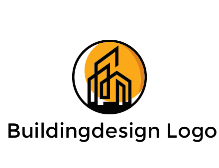 line art building in circle with sun construction logo