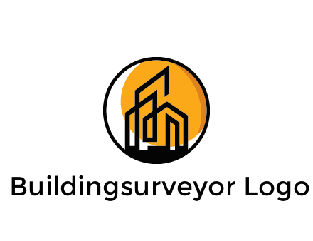 line art building in circle with sun construction logo