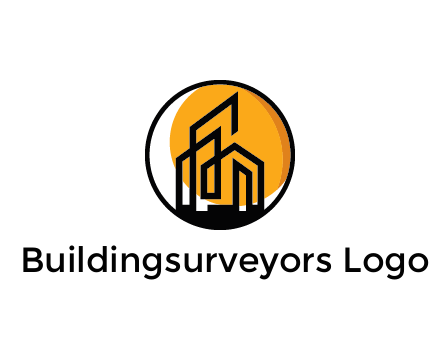 line art building in circle with sun construction logo