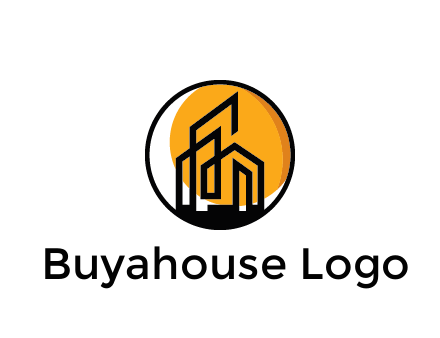 line art building in circle with sun construction logo