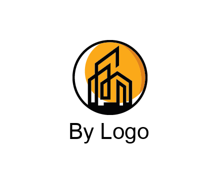 line art building in circle with sun construction logo