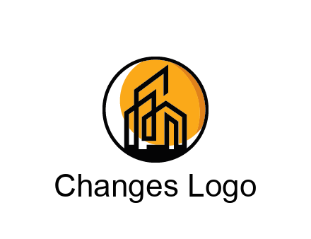 line art building in circle with sun construction logo