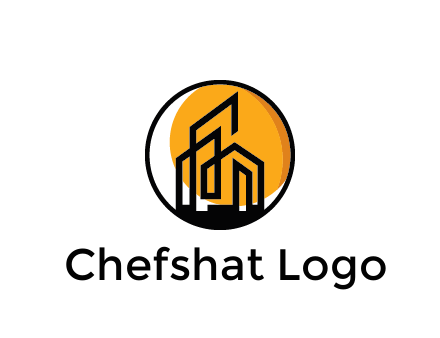 line art building in circle with sun construction logo