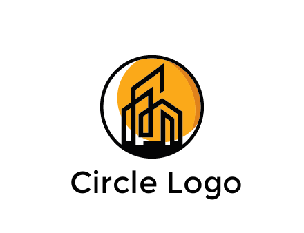 line art building in circle with sun construction logo