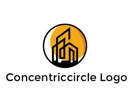 line art building in circle with sun construction logo