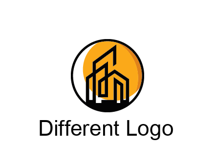 line art building in circle with sun construction logo