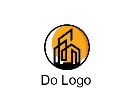 line art building in circle with sun construction logo