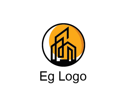 line art building in circle with sun construction logo