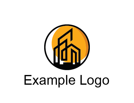 line art building in circle with sun construction logo