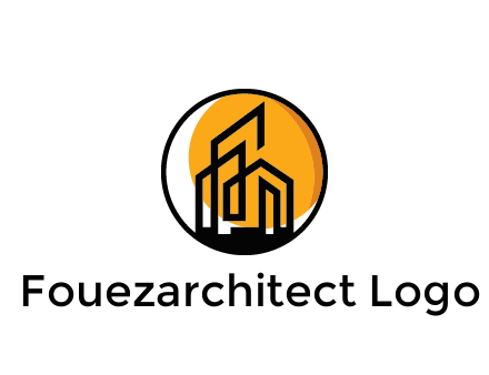 line art building in circle with sun construction logo
