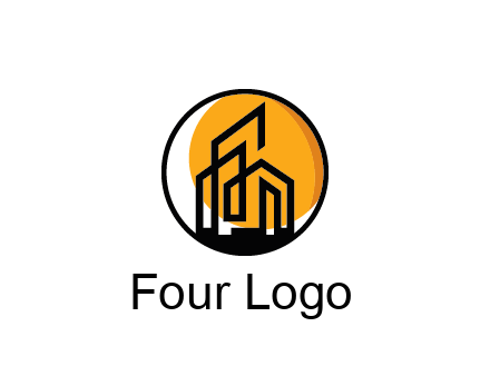 line art building in circle with sun construction logo