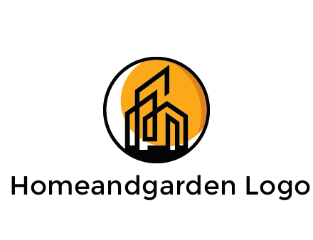 line art building in circle with sun construction logo