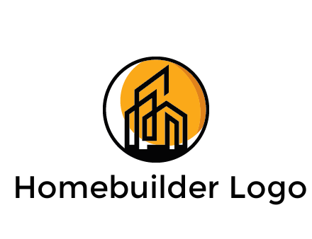line art building in circle with sun construction logo