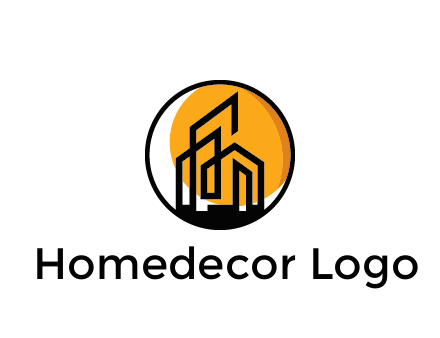 line art building in circle with sun construction logo