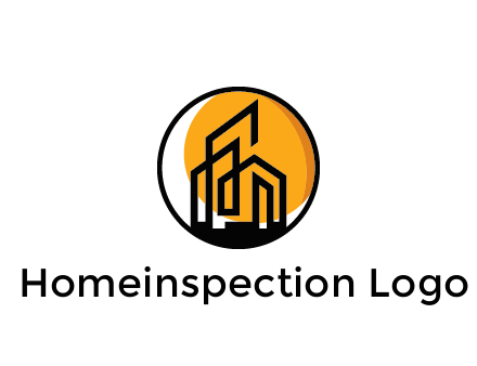 line art building in circle with sun construction logo