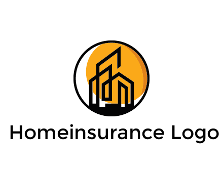 line art building in circle with sun construction logo
