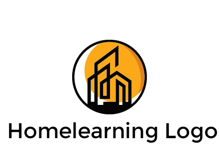 line art building in circle with sun construction logo