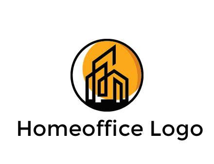 line art building in circle with sun construction logo
