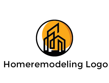 line art building in circle with sun construction logo