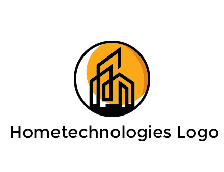 line art building in circle with sun construction logo