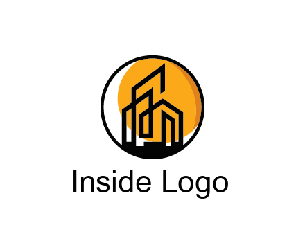 line art building in circle with sun construction logo