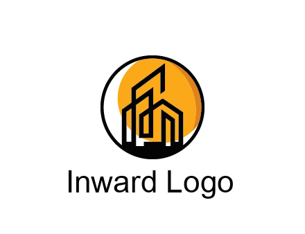 line art building in circle with sun construction logo