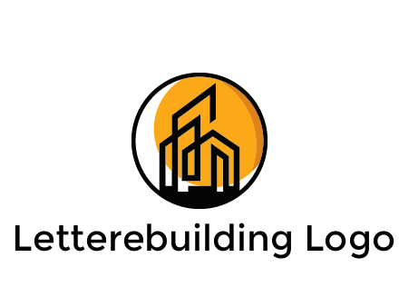 line art building in circle with sun construction logo