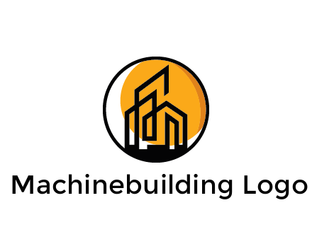 line art building in circle with sun construction logo