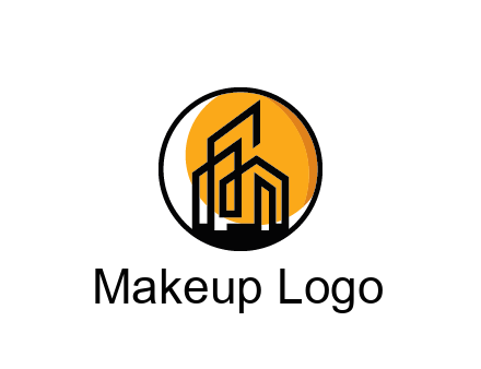 line art building in circle with sun construction logo