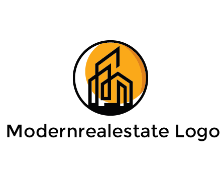 line art building in circle with sun construction logo