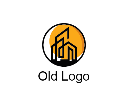 line art building in circle with sun construction logo