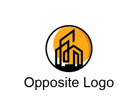 line art building in circle with sun construction logo