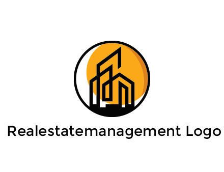 line art building in circle with sun construction logo