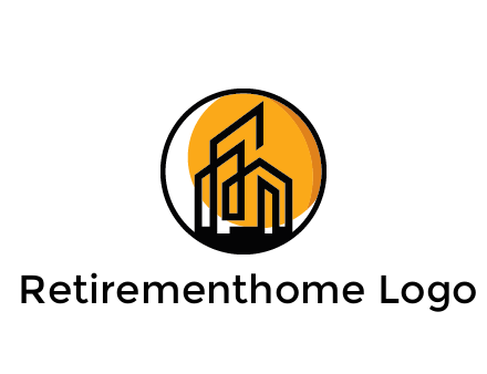 line art building in circle with sun construction logo