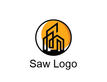 line art building in circle with sun construction logo