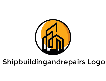 line art building in circle with sun construction logo