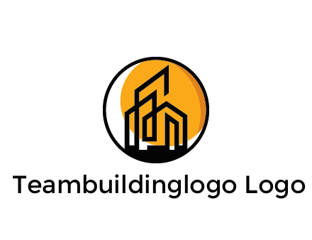 line art building in circle with sun construction logo