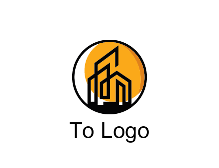 line art building in circle with sun construction logo
