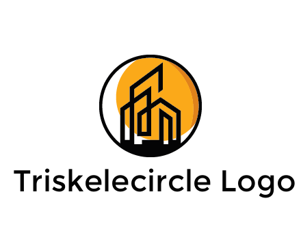 line art building in circle with sun construction logo