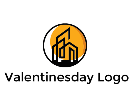 line art building in circle with sun construction logo