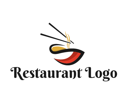 abstract noodle bowl with chopsticks restaurant logo
