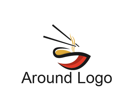 abstract noodle bowl with chopsticks restaurant logo