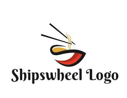 abstract noodle bowl with chopsticks restaurant logo