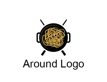 Chow Mein in wok with chopsticks restaurant logo 
